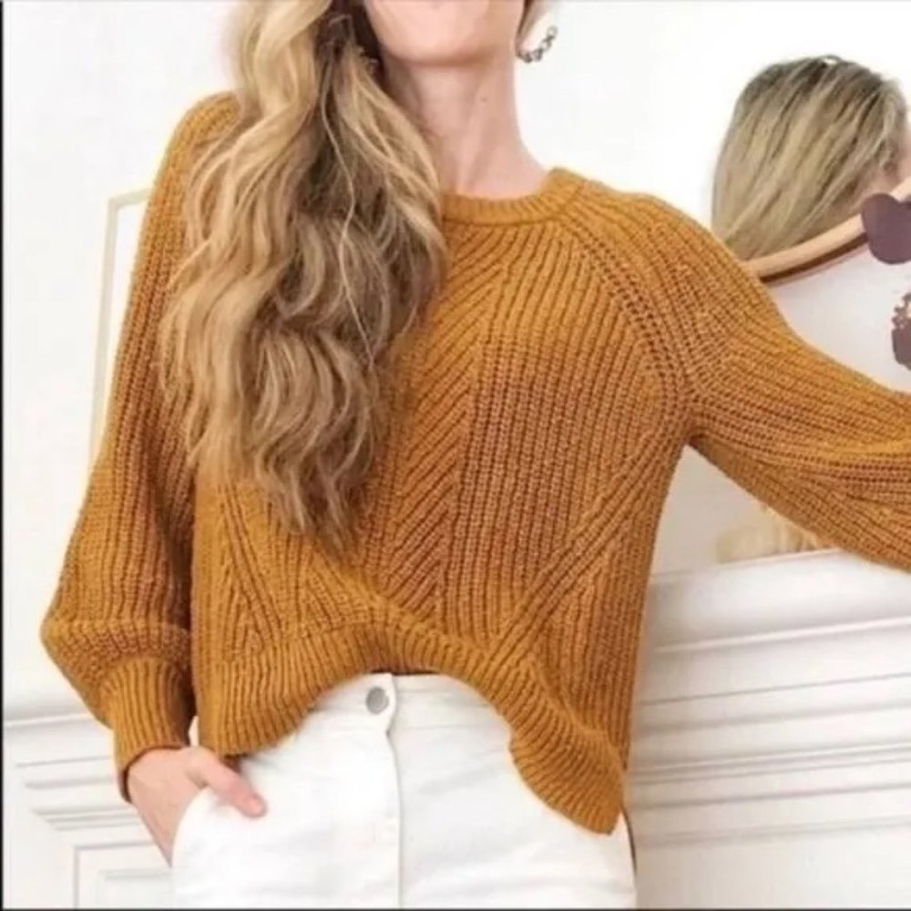 Madewell Gold Crew Neck Sweater with Textured Knit